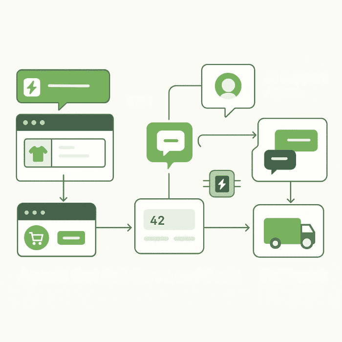 AI Agent for E-commerce solution dashboard showing product recommendations, customer service chatbot, and sales analytics